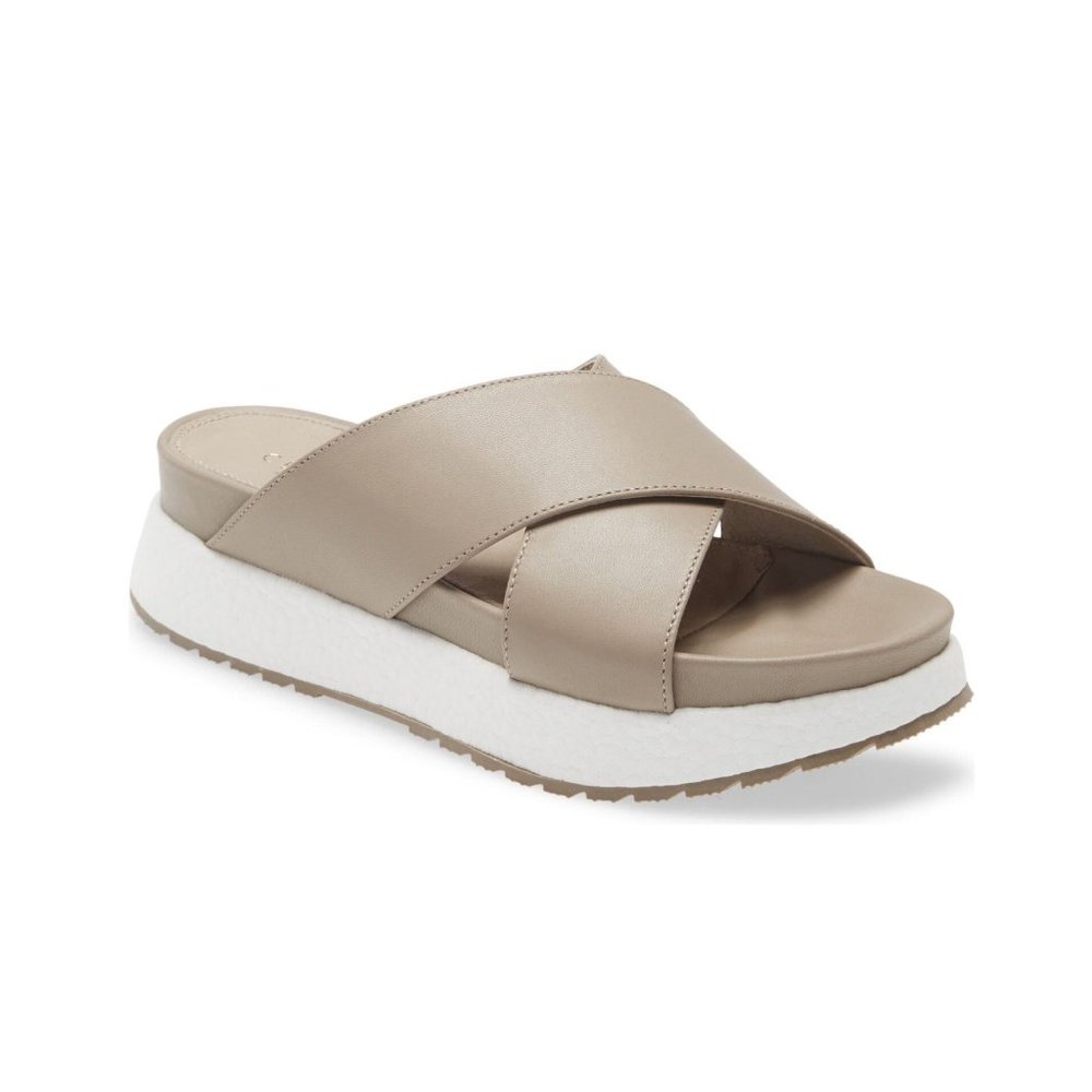 Cecelia New York UMA Platform Crisscrossing Straps Wedge Slide Sandal DUNE Sz 8